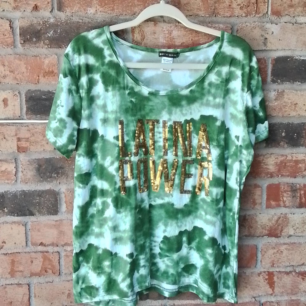 Womens‎ Graphic Tee 3X Green Tie Dye T-Shirt Soft Stretch Short Sleeve Latina